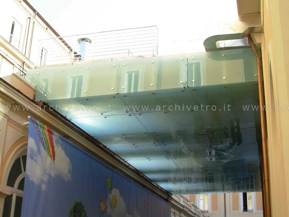 Controsoffitto vetro fissaggio puntuale